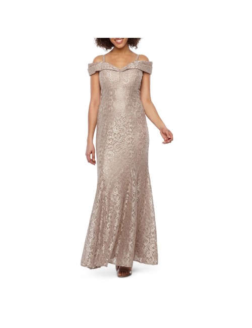 RM Richards - Robe de soirée en dentelle à épaules dénudées et manches courtes